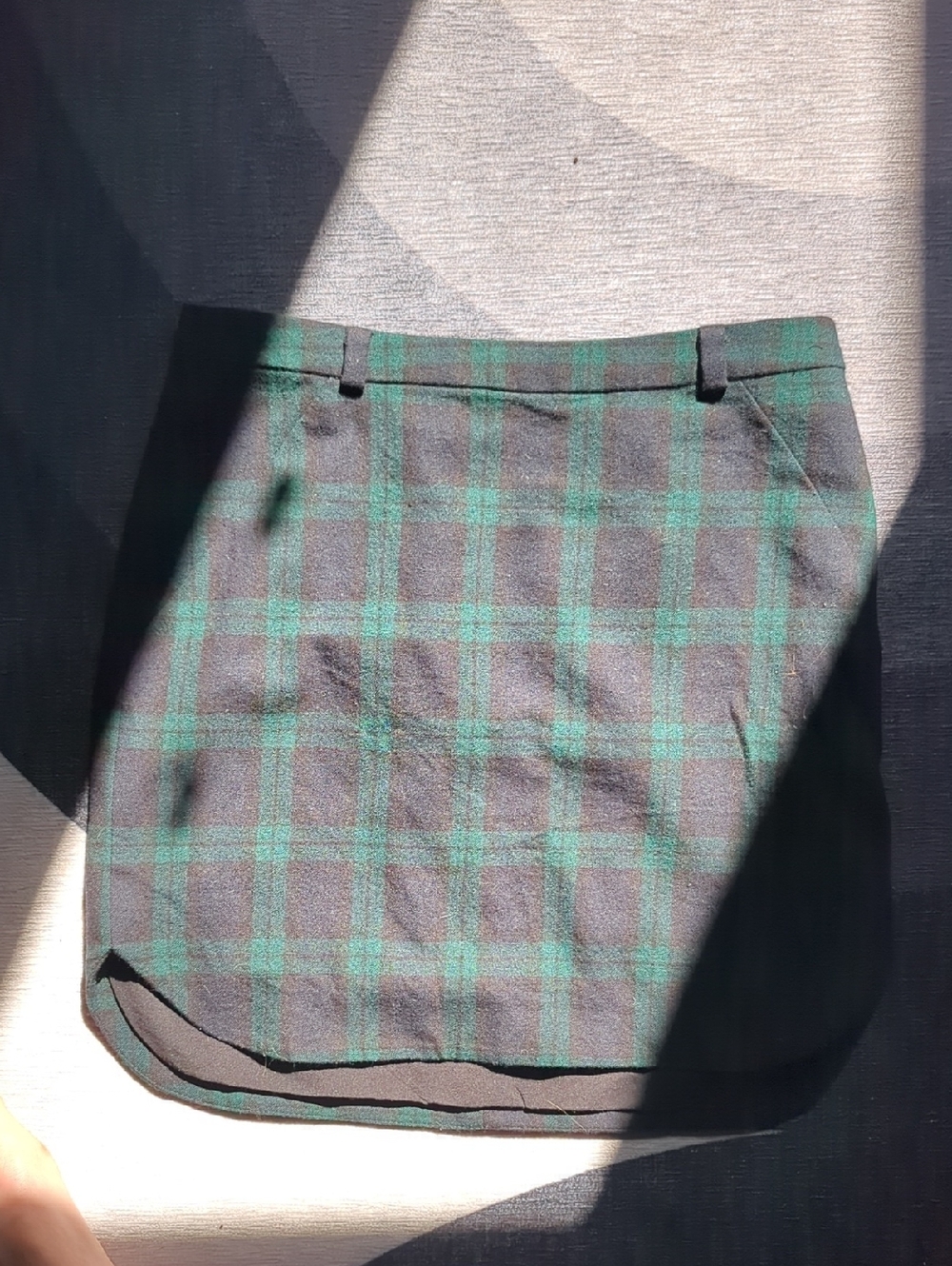 Madewell Green and Black Wool Plaid Mini Skirt